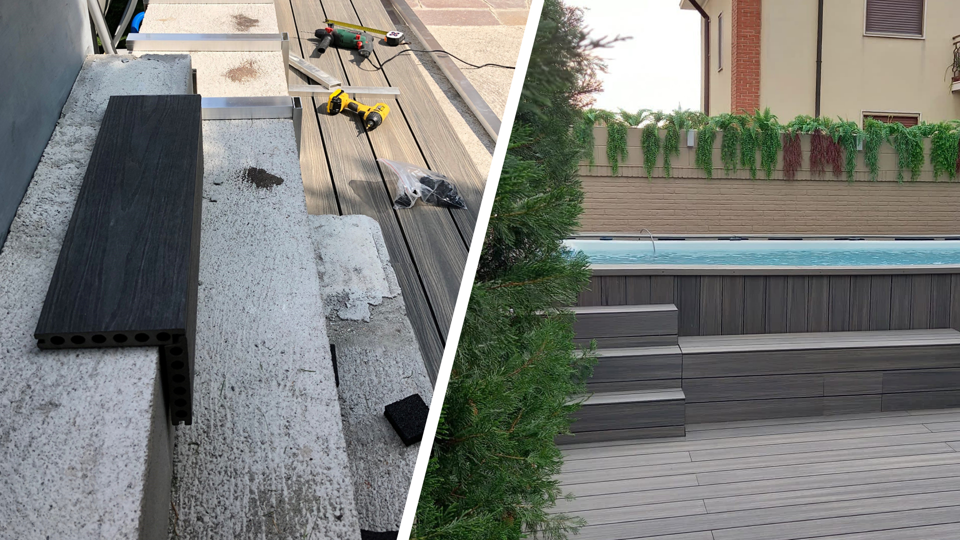 La realizzazione del rivestimento di una piscina con WPC Skema